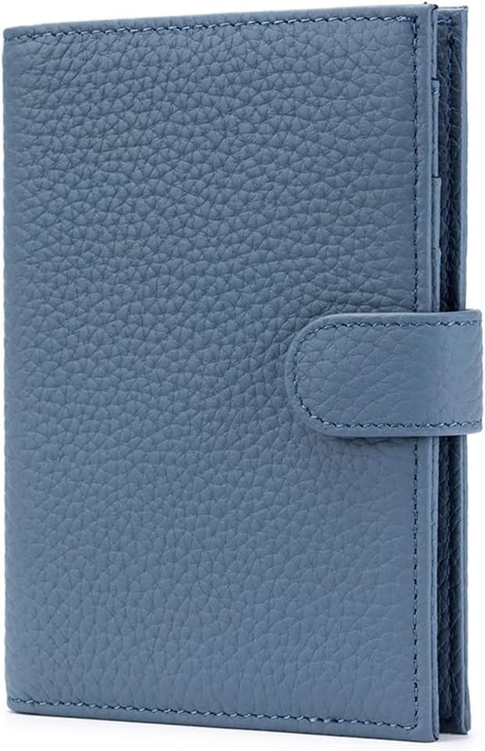 Leather RFID Blocking Passport Holder for Travel Women | Multiple Slim Passport Wallet for Women with Card Slots, Zipper Coin Pocket, Travel Passport Cover Case Gift Ready Denim Blue