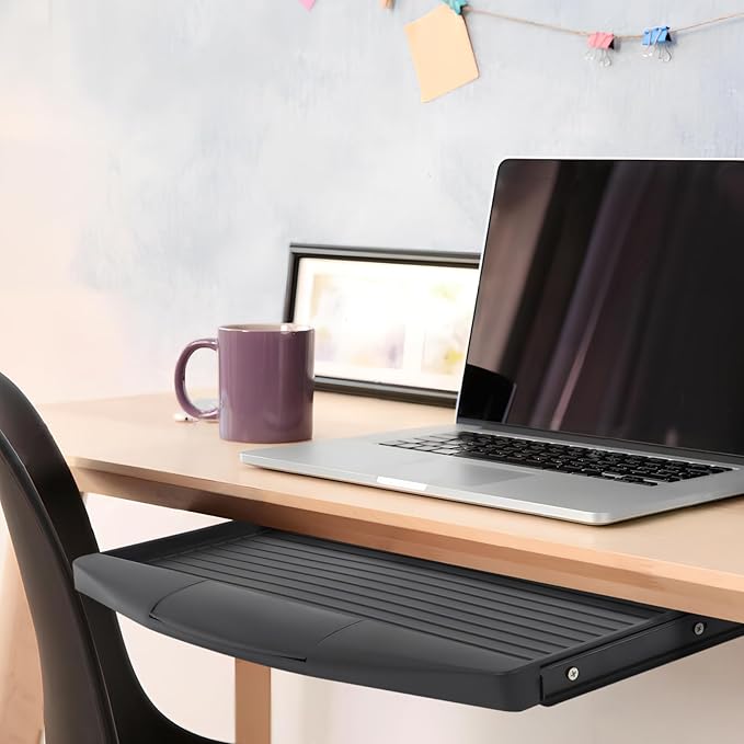 TEHAUX Under Desk Keyboard Tray Slide Out - Adjustable Computer Keyboard Stand with Hidden Storage Drawer 20.67X9.06 Inches Save Space & Reduce Wrist Pain for Home Office & Gaming Desks