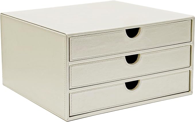 UnionBasic Document Organizer, 3-Drawer File Cabinet Document Storage Box, Office Desktop Filing Organizer, Creamy White