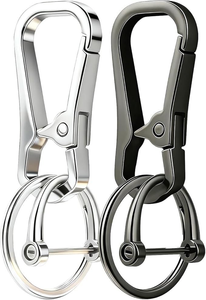 Metal Keychain Clip with Key Rings and D Ring, Heavy Duty Carabiner Key Chain Hook Holder for Car Home Keys