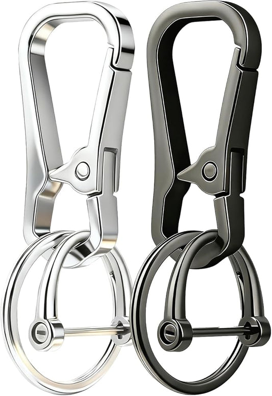 Metal Keychain Clip with Key Rings and D Ring, Heavy Duty Carabiner Key Chain Hook Holder for Car Home Keys