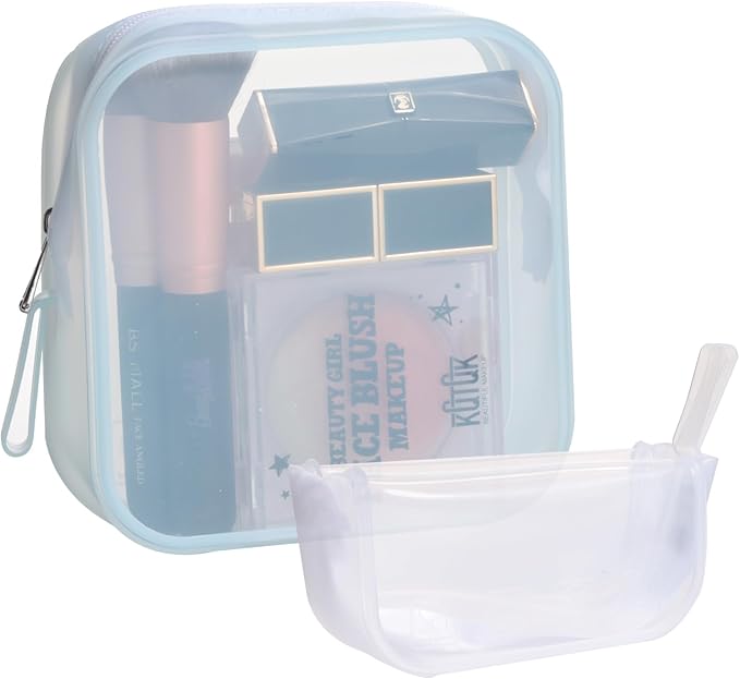 BS-MALL Silicone Travel Makeup Bag – Transparent Cosmetic Storage Pouch, Waterproof, Easy to Clean, 2-Pack