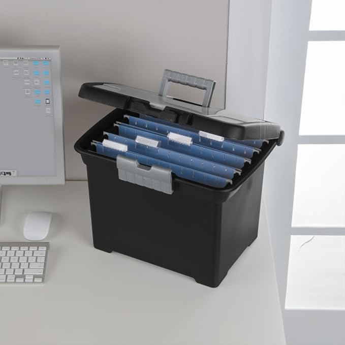 Sterilite Portable Lockable File Box Organizer with Handle and Clear Lid (12 Pack)