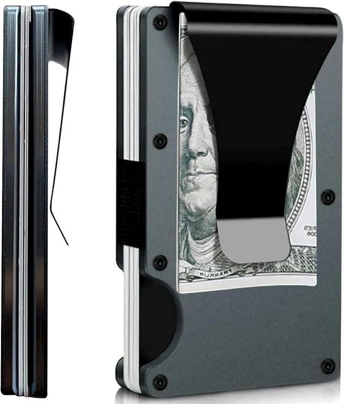 EDGE Metal Wallet for Men - Minimalist Slim Wallet - RFID Blocking Card Holder Money Clip, Smart Wallet - Aluminum Credit Card Holde Clip Gray
