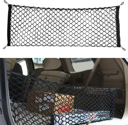 Car Rear Cargo Net, Universal Adjustable Elastic Trunk Cargo Storage Organizer Net, Double-Layer Storage Nylon Mesh Compatible for SUV, Jeep, Truck（43.3 x 15.7in）