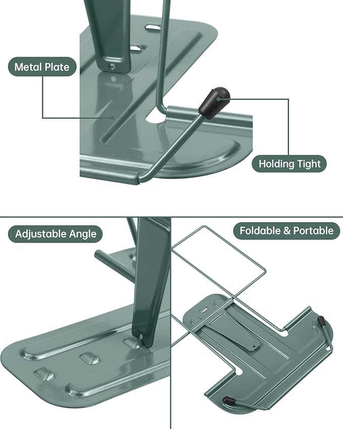 Honagu Book Stand for Reading, Adjustable Reading Rest Book Holder, Documents Holder, Sturdy Typing Stand for Recipes Textbooks Tablet Music Books (Morandi Green)
