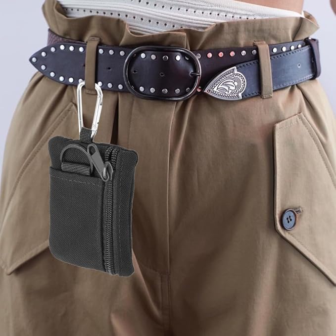 EDC Pocket Pouch, Mini Molle Pouch Wallet Tactical Keychain Pouches Multi Function Carabiner Gadget Utility Organizer Key Card Case Zipper Portable Military Outdoor Bag Tactics Waist(Black)