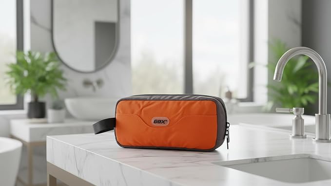 GOX Small Travel Toiletry Bag, Dopp Kit Case For Men, Multifunction Organizer Pouch (Orange/Grey)