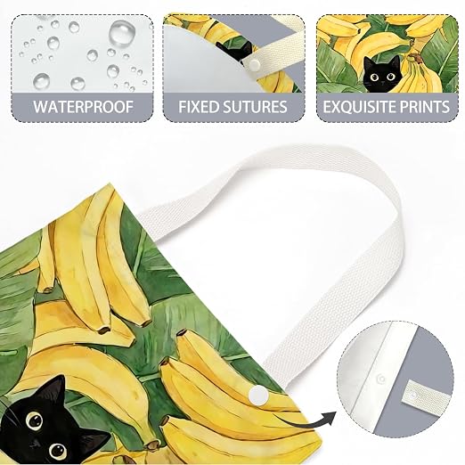 Black Cat Car Trash Bag, Banana Car Trash Bag Hanging, Banana Accessories, Summer Decor Waterproof Cars Back Seat Hanging Organizer Garbage Can for Vehicle Travelling Camping