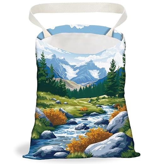 Mountain Forest River View Car Trash Bag Portable Hanging Garbage Bag with Snap Buttons Back Seat Rubbish Storage Dustbin for Women Man Car Interior Accessories Kitchen Home Travel