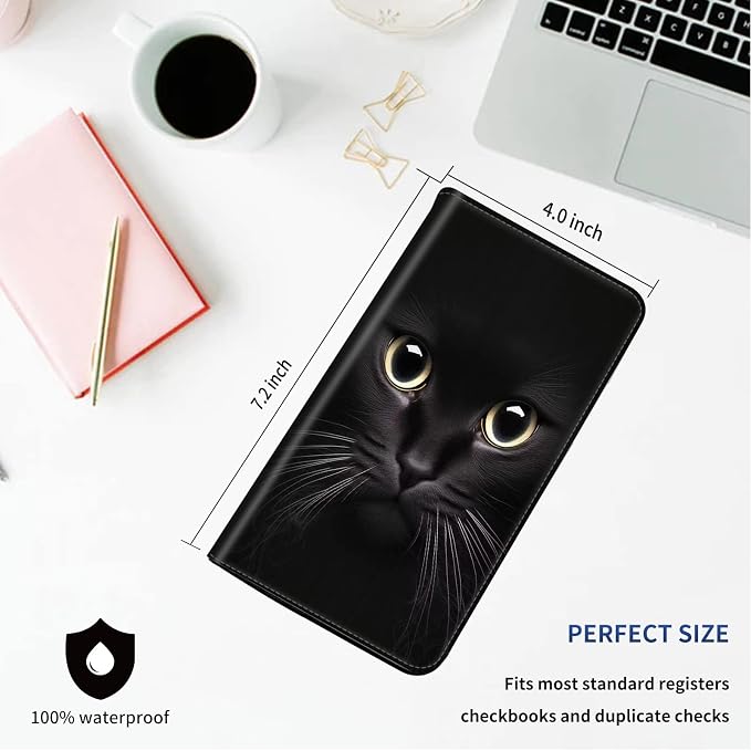 Checkbook Cover - Premium Leather Standard Duplicate Register Check Card Book Holder Wallet with RFID Blocking Function for Girl Men Women,Big Cat Eyes