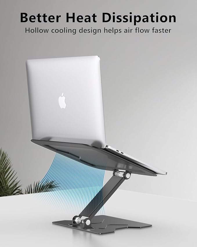 JCZT Adjustable Laptop Stand for Desk, Metal Foldable Laptop Riser, Portable Laptop Holder Mount for MacBook Air Pro, All 10-16'' Notebooks Laptops, Matte Black