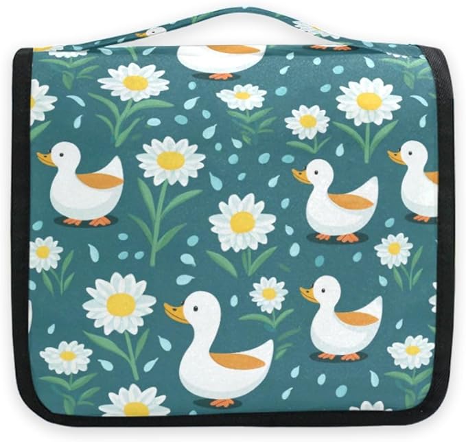 Hanging Travel Toiletry Bag 649 Duck Green Flowers Kit Makeup Case Cosmetics Organizer for Men Women