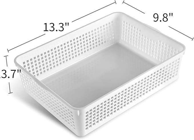 Eslite A4 Size Plastic Storage Basket,Desktop File Paper Letter Organizer Tray, 6-Packs (White+Grey)
