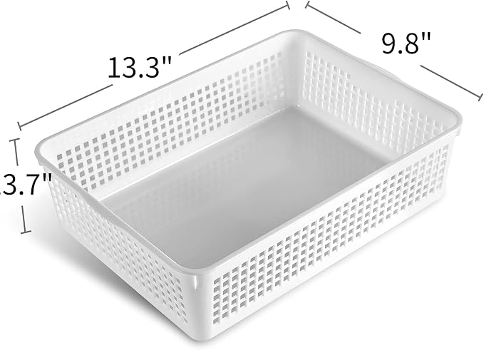 Eslite A4 Size Plastic Storage Basket,Desktop File Paper Letter Organizer Tray, 6-Packs (White)