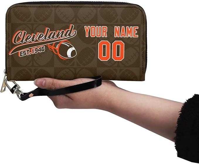 Custom Sports Team Zip Organizer Wallet-Personalized PU Leather Wallet with Name Number,Multi-Card Slots,Wrist Strap,Fan Gift for Men Women.