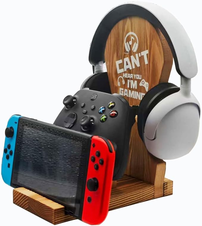 Gamer Gifts for Men Teen Boy, Gaming Room Decor for Teenage, Gaming Gifts for Boyfriend, Son, Brother, Husband, Game Stuff Accessories, Wooden Headphone and Controller Stand