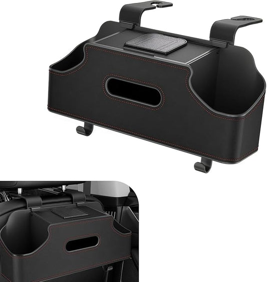 SLIMI 1 PC Car Backseat Organizer, 3 in 1 Multifunctional Double Cup Holder Tissue Box with 2 Hooks, Universal Car Seat Back Organizer, for Most Cars (Black)