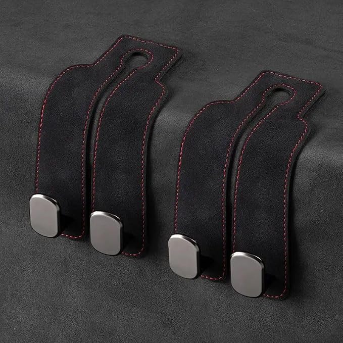 Car Seat Headrest Hooks – Premium Microfiber Leather and Alloy Hangers for Handbags, Purses Coats Groceries Umbrellas Heavy Duty Hook Holds Up to 45 lbs Keep Your Car Clean and Organized (Black)