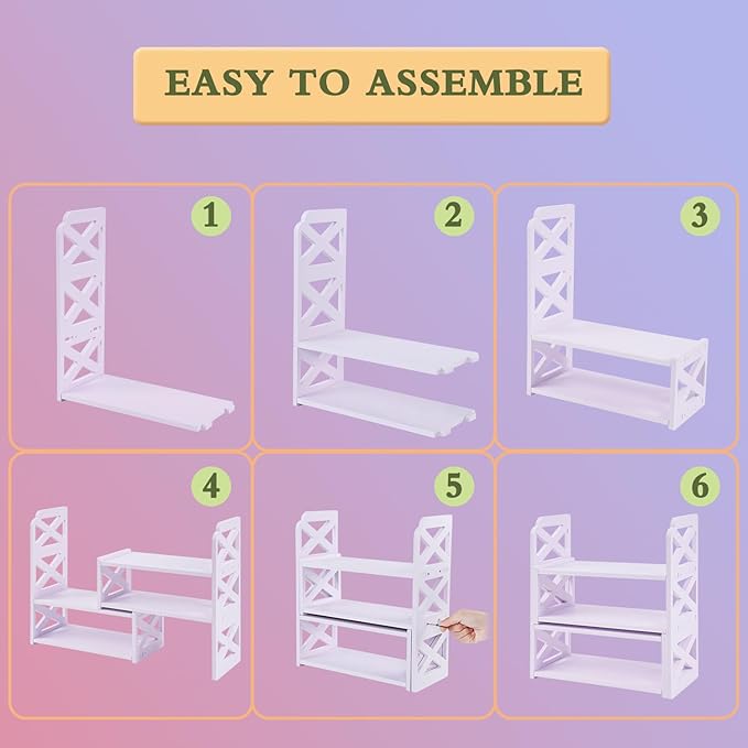 Felmis Desk Organizer Shelf, White Adjustable Small Bookshelf, Expandable Book Shelves for Classroom Office Dormitory Home