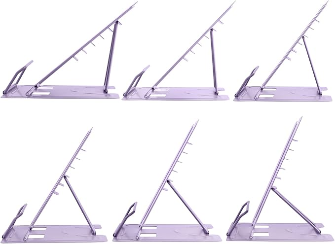 Honagu Book Stand Metal Desk Book Holder, Book Holders for Reading Hands Free, Adjustable Cookbook Documents Holder, Portable Bookstand for Music Books, Textbook, Recipe, Tablet, Ipad (Light Purple)
