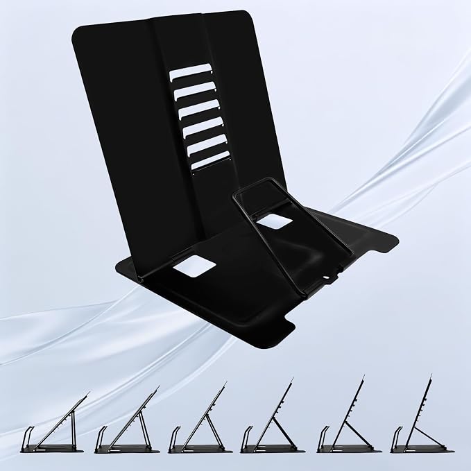 Book Stand, Book Holder, Book Stand for Reading – for Desk & Music | 6 adjustable angles, sturdy metal anti-slip, foldable & compact, holds cookbooks & tablets, great for students