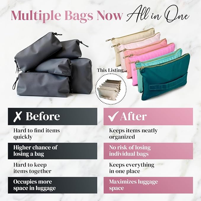 BOBBIE Accordion Travel Makeup Bag, Large Capacity Cosmetic Bags for Women, Durable & Compact Make up Organizer, Lightweight & Portable Zipper Pouch, Water-Resistant Toiletry Bag with 6 Compartments