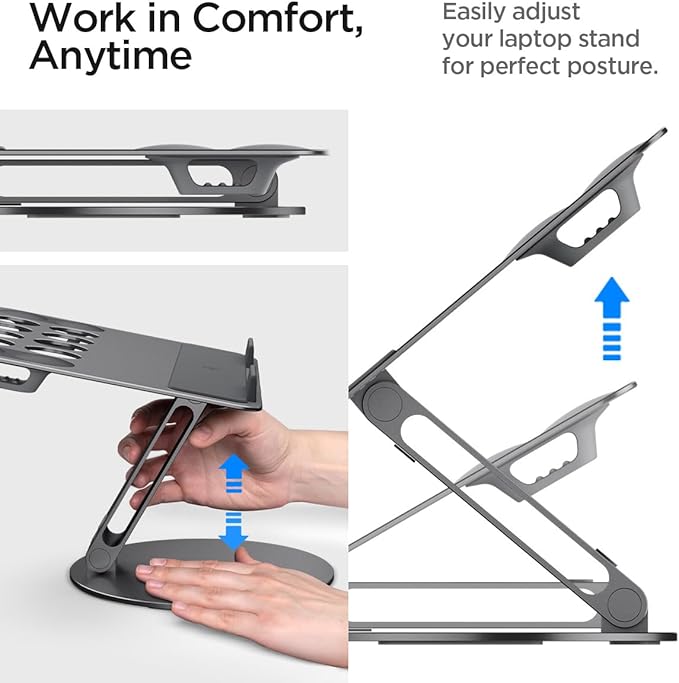 Spigen Adjustable Laptop Desk Stand with Cable Management Organizer Portable Compatible with Mac, Dell, HP, Lenovo and More - Space Gray (LD206C)