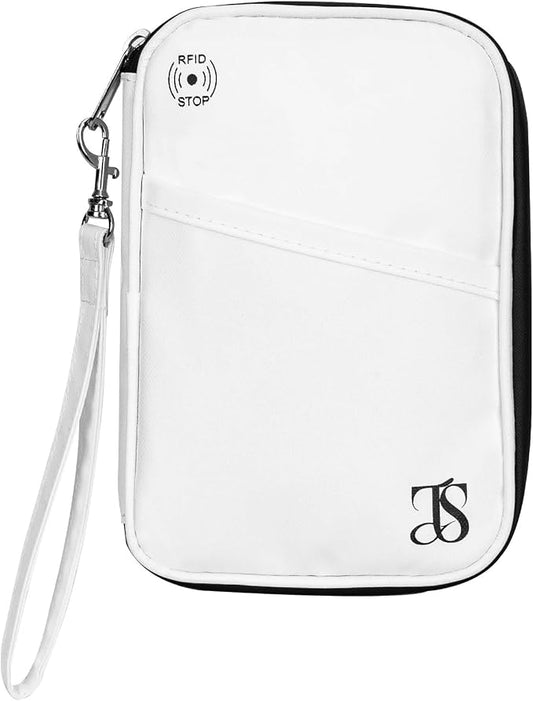 Passport Holder for Travel Women Men RFID Blocking Passport Wallet Waterproof Lightweight Document Organizer Pouch Bag Zipper Portable Case for Cards, ID, Money (White, 6.9"x4.5")