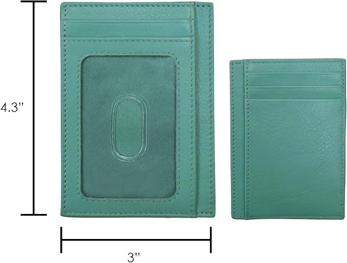 ili New York Genuine Leather Slim RFID Card Holder for Men - 7 Slots, Clear ID Window with Thumb Slide, Compact 4.5" x 3", Minimalist Credit Card Holder for Front or Back Pocket - Turquoise