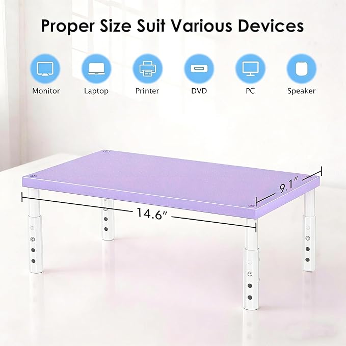OPNICE Desk Organizers and Accessories, Adjustable Computer Monitor Stand Riser, Laptop Stand, Office Desk Accessories & Workspace Organizers for Women, Purple Wood
