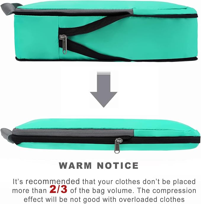 BAGAIL 4 Set/6 Set/8 Set Compression Packing Cubes Travel Accessories Expandable Packing Organizers (Cloth Pattern, 4-Turquoise)