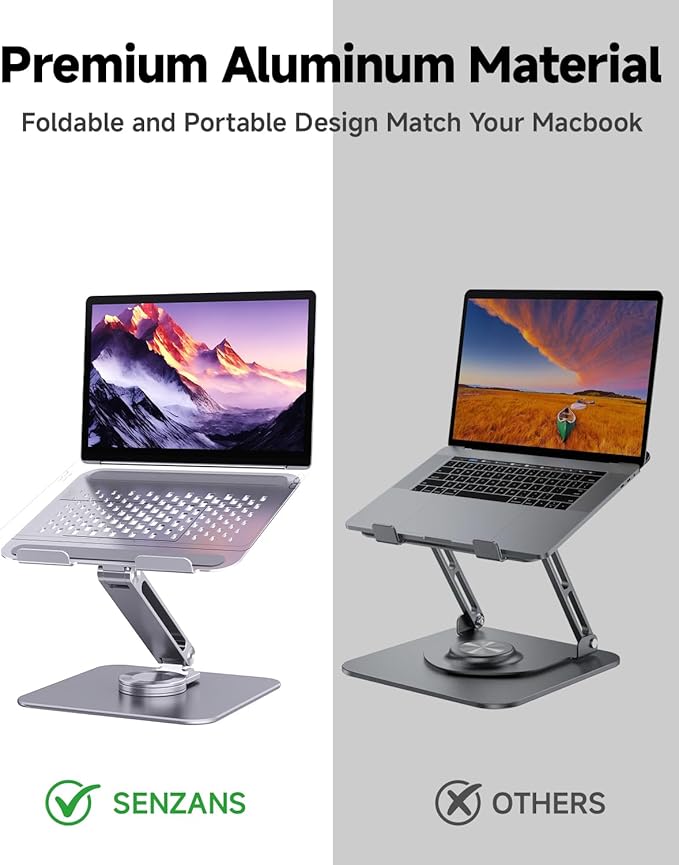 Laptop Stand for Desk, Aluminum Alloy Ergonomic Laptop Riser 360 Rotation Base, Portable Adjustable Laptop Stand for Office Home Fits MacBook Air Pro, Dell, HP (10"-17.3'') - Silver