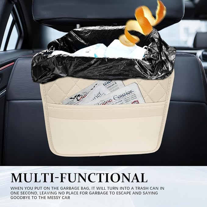 Car Seat Back Organizer, Car Organizers and Storage, Leather Multipurpose Vehicle Backseat Storage Pocket, Auto Interior Accessories Waterproof Hanging Bag for SUV Sedan Truck (Beige)
