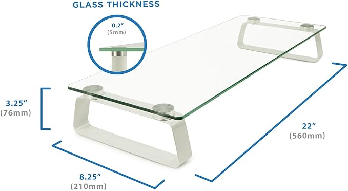Mount-It! Glass Computer Monitor Riser and Laptop Stand | Clear Flat Screen Display Stand, Desktop Shelf and Organizer, Glass and Aluminum Construction, 22 Inches Wide, 44 lb Carrying Capacity