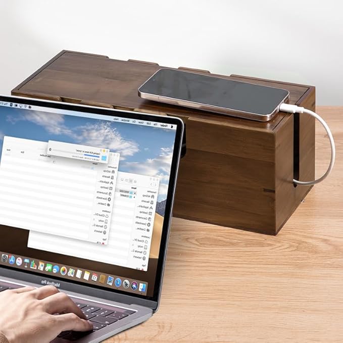 Large Cable Management Box, Wooden Cord Hider Desk Organizer, Power Strip and Cord Hider Box, Surge Protector Floor Cable Organizer, for Desktop Home Office Kitchen
