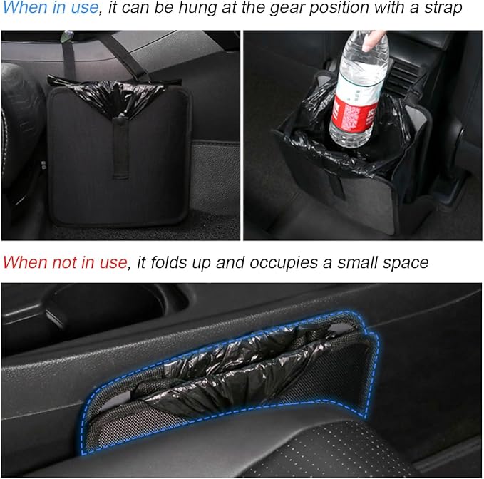 Osilly Foldable Car Trash Bin, Oxford Cloth Hanging Garbage Bag Organizer, 1.85 Gallon Capacity, Leak-Proof Waterproof Auto Storage Container, Interior Accessories