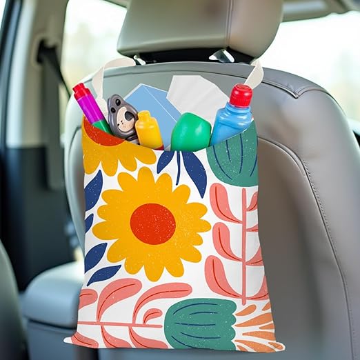 Danish Floral Car Trash Can, Car Trash Bag Hanging, Waterproof Cars Back Seat Hanging Organizer and Storage Trash Bags for Vehicle Travelling Camping