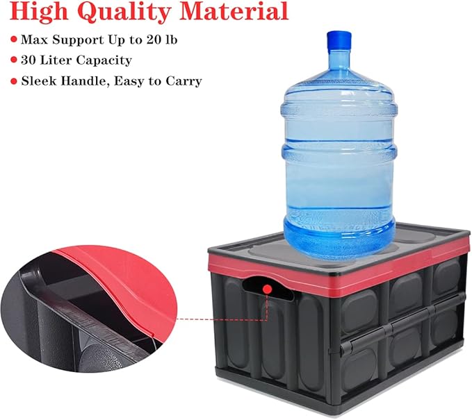 GUOZI 30 Liter Collapsible Storage Bin with Lid, Durable Plastic Folding Storage Crate, Stackable Storage Box Organizer Container for Keepsake Toy Photos Office Nursery Wardrobe Bookshelf etc.