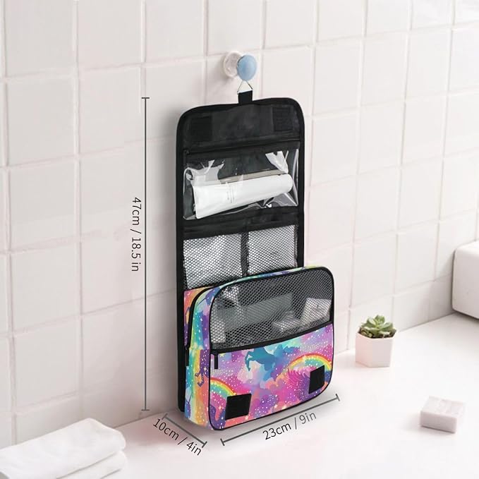 senya Hanging Travel Toiletry Bag Cute Kit Makeup Case Cosmetics Organizer for Men Women (Rainbow Winged Unicorn)