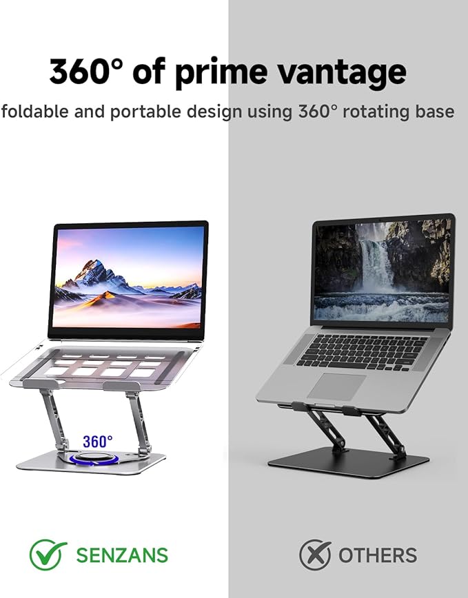 Laptop Stand for Desk, Adjustable Laptop Stand Swivel Computer Riser 360 Rotation Base, Portable Ergonomic Laptop Holder for Office Home Fits MacBook Air Pro, Dell, HP (10"-17.3") - Silver