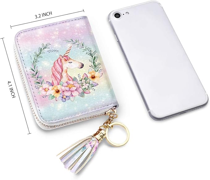 Coco Rossi Leather Credit Card Wallet for Women, RFID Blocking Zipper Cards Holder with Tassel