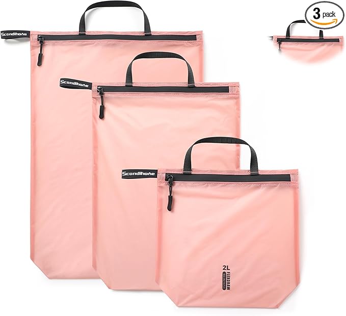 Travel Laundry Bag Ultralight Waterproof Washable Wet Dry Bag for Gym, Swimming, Yoga, and Workout Perfect for Dirty Clothes, Bathing Suits, Travel Accessories (3 Pack) (Pink)