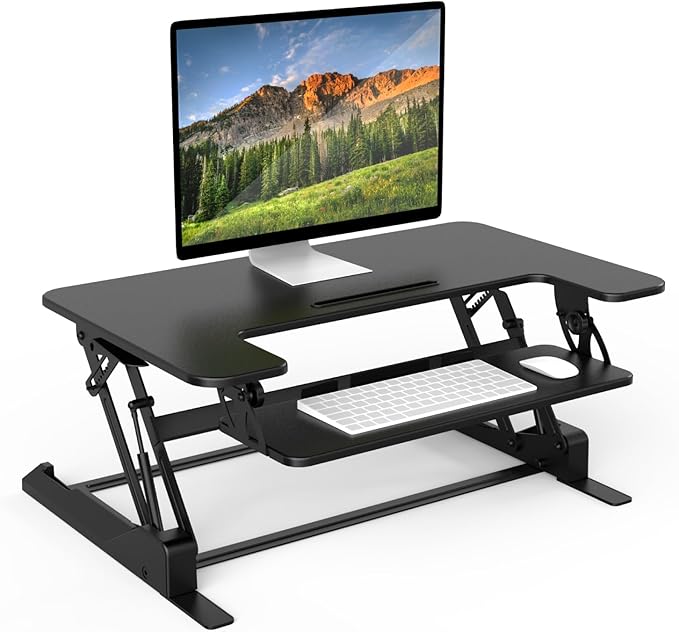 Mount-It! Standing Desk Converter - Height Adjustable Stand Up Riser with Manual Lift, 36.5" x 22" Desktop, Stand up Convertor in Black, Fits Dual Monitors, Laptop and Keyboard Mouse Tray