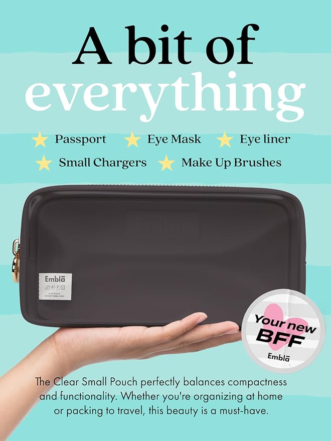 Embla Medium Clear Makeup Bag Travel for Toiletries Cute Make Up Nylon Organizer Pouches Quart Size Cosmetic Bags for Women Girls Zipper Toiletry Skincare Pouch Organizer for Purse Grey