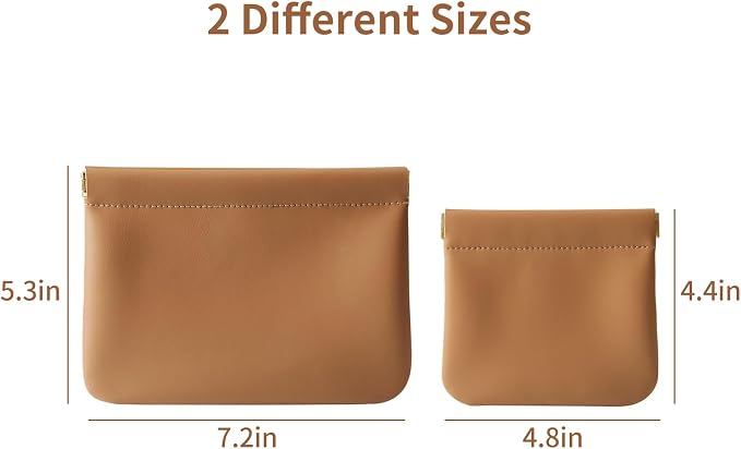 2 Pack Small Makeup Bag for Women, New Organosilicon Super Fiber PU Leather Mini Cosmetic Bag for Travel, Coin Purse Organizer Storage Pouch (Brown)