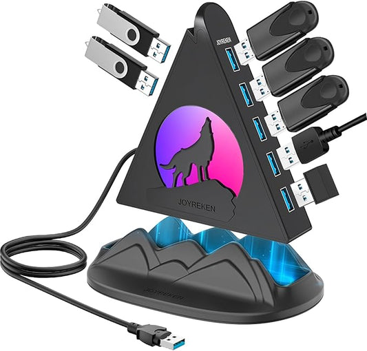 USB Hub 3.0, 7-Port USB Hub with RGB Night Light and Base, Vertical USB a Splitter for Desktop,Laptop, MacBook, Xbox, PS4/5, Game Console, Flash Drive, XPS, PC, Printer, Camera, Keyboard