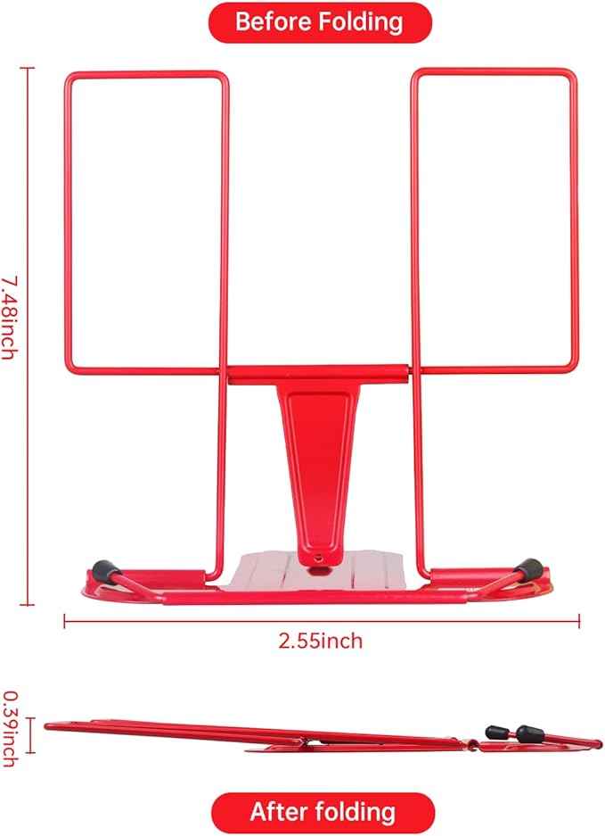 Honagu Book Stand for Reading, Adjustable Reading Rest Book Holder, Documents Stand, Sturdy Typing Stand for Recipes Textbooks Tablet Music Books (Red)