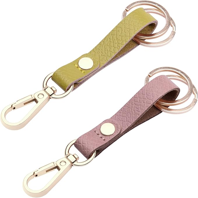 Wisdompro 2 Pcs Genuine Leather Keychain, Key Chain with Belt Loop Clip for Keys