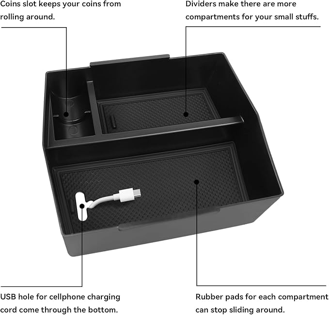 Center Console Organizer Tray Compatible with Subaru 2025 2026 Forester Accessories Armrest Storage Box ABS Console Insert Tray Container (Black Mat)